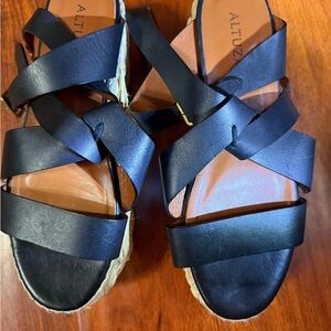 Altuzarra Black Leather Crisscross Espadrille Sandals